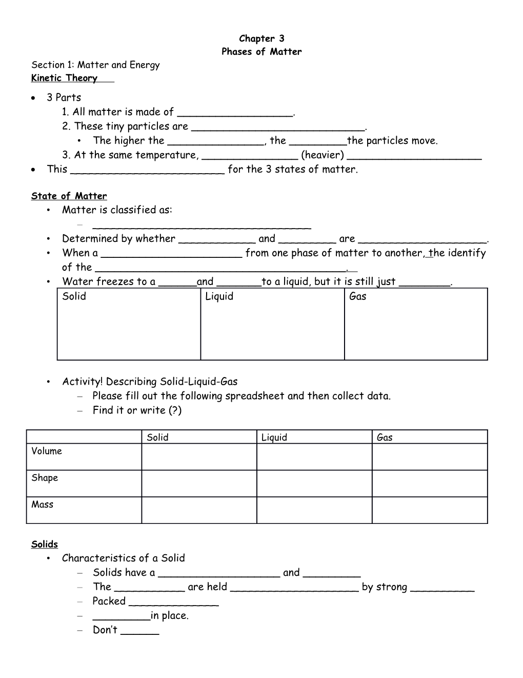 Section 1: Matter and Energy