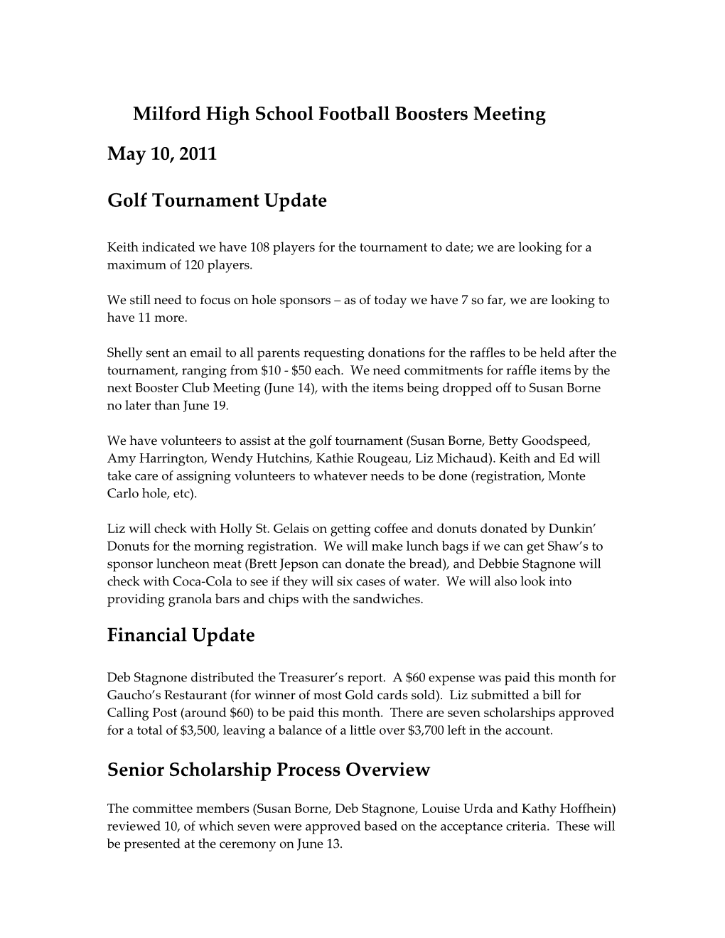 Milford High School Football Boosters Meeting