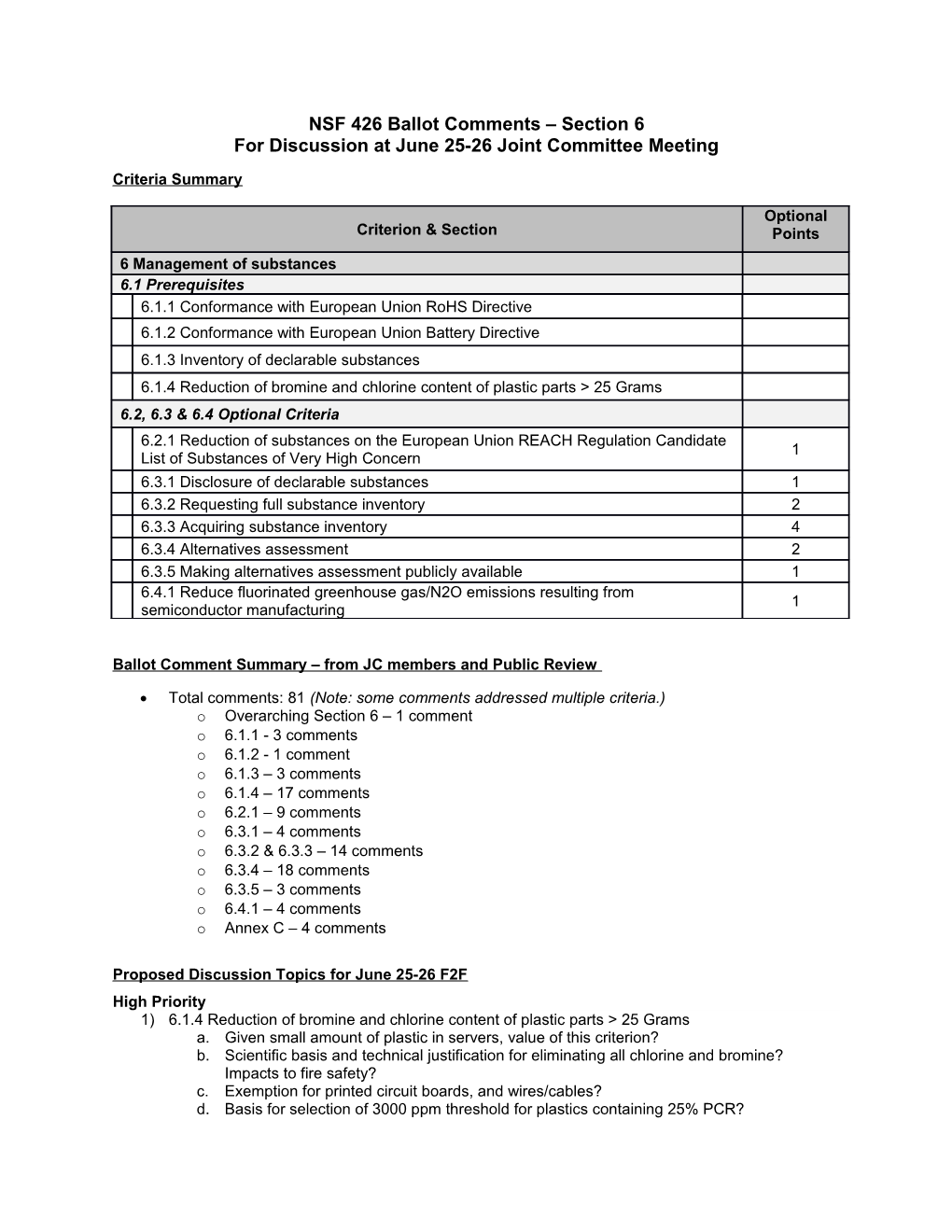 NSF 426 Ballot Comments Section 6