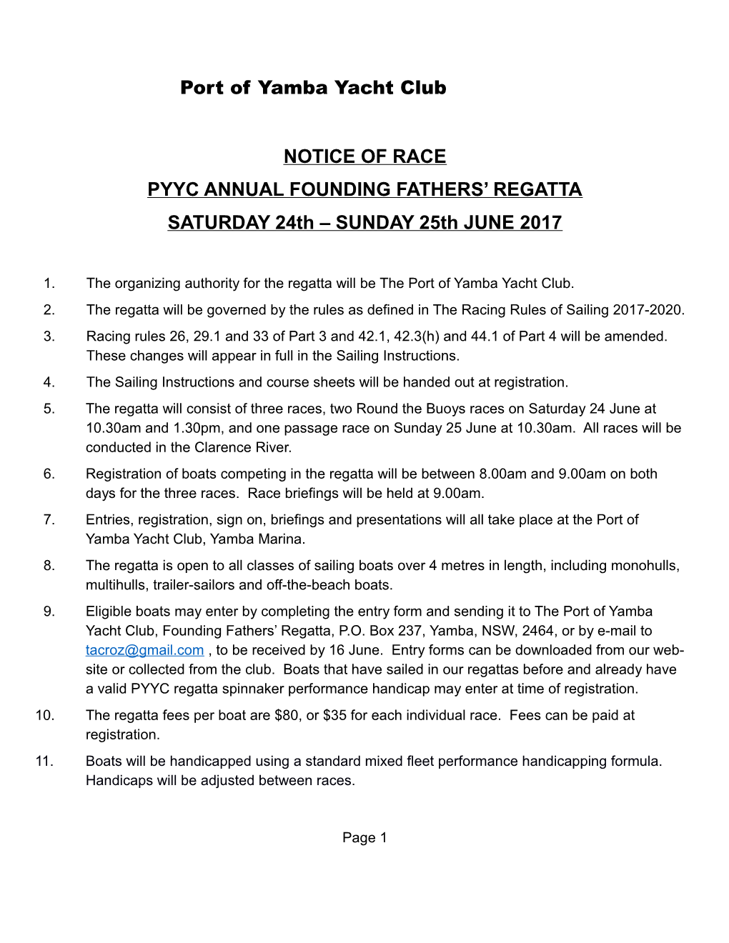 Pyyc Annual Founding Fathers Regatta