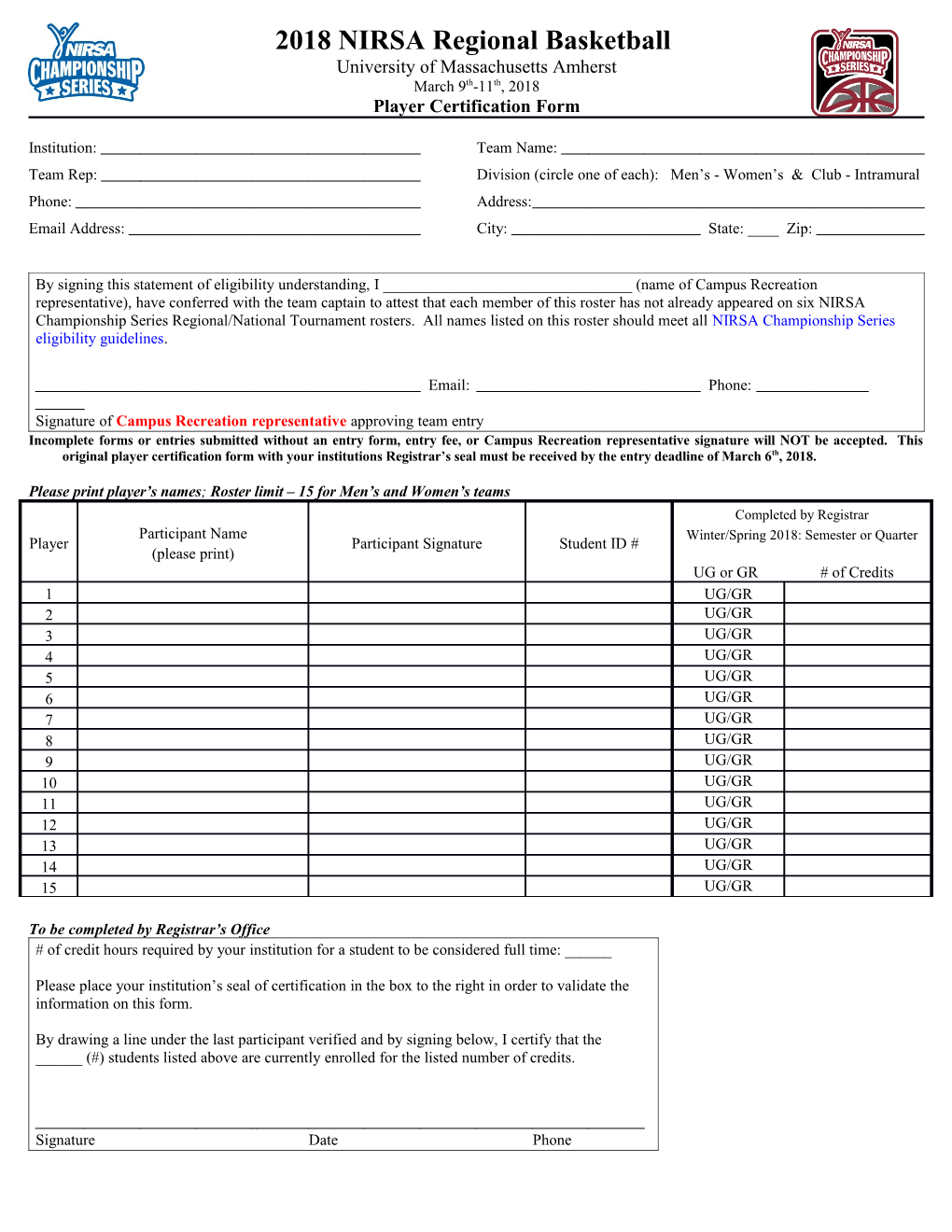 Player Certification Form