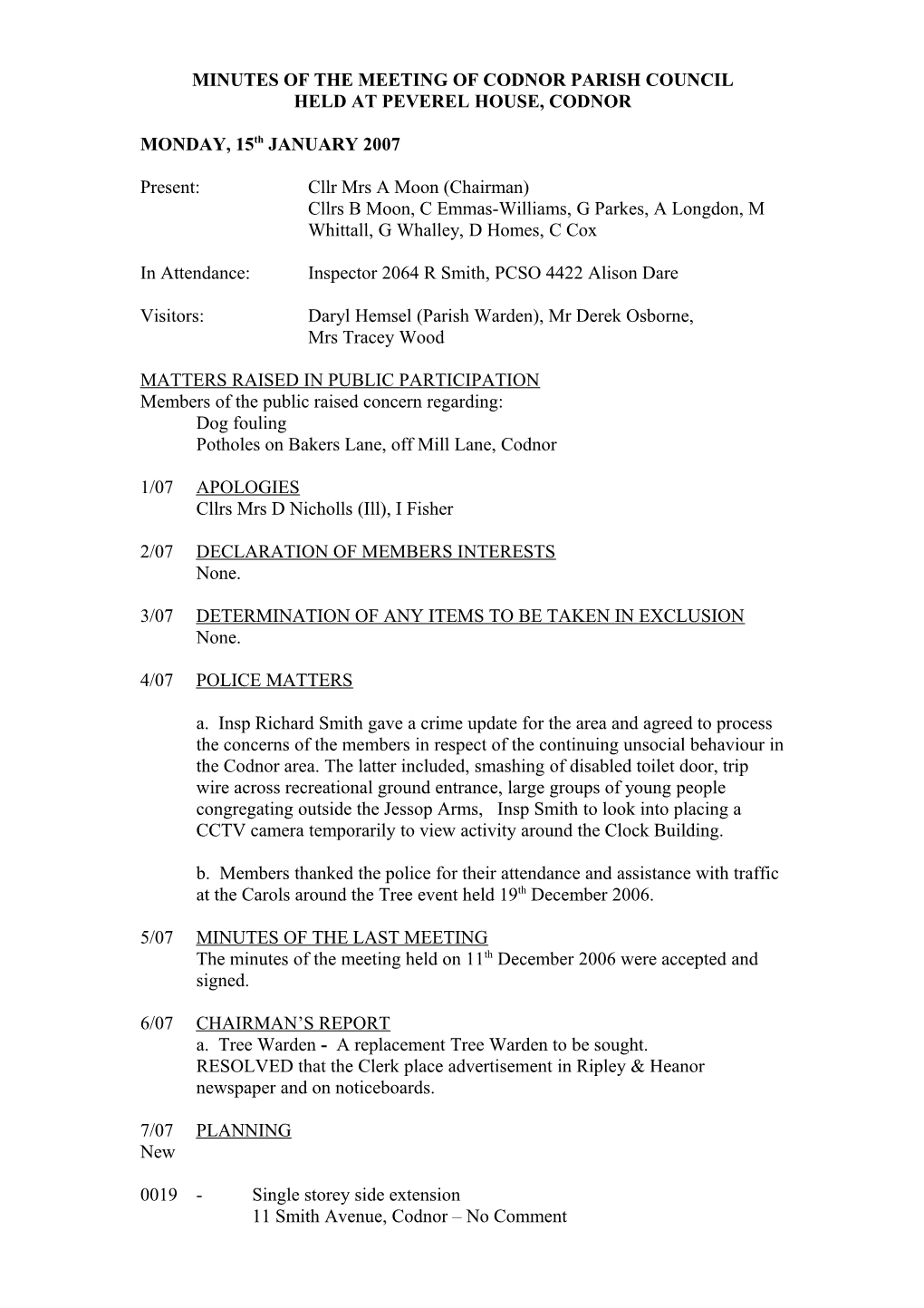 Minutes of the Meeting of Codnor Parish Council