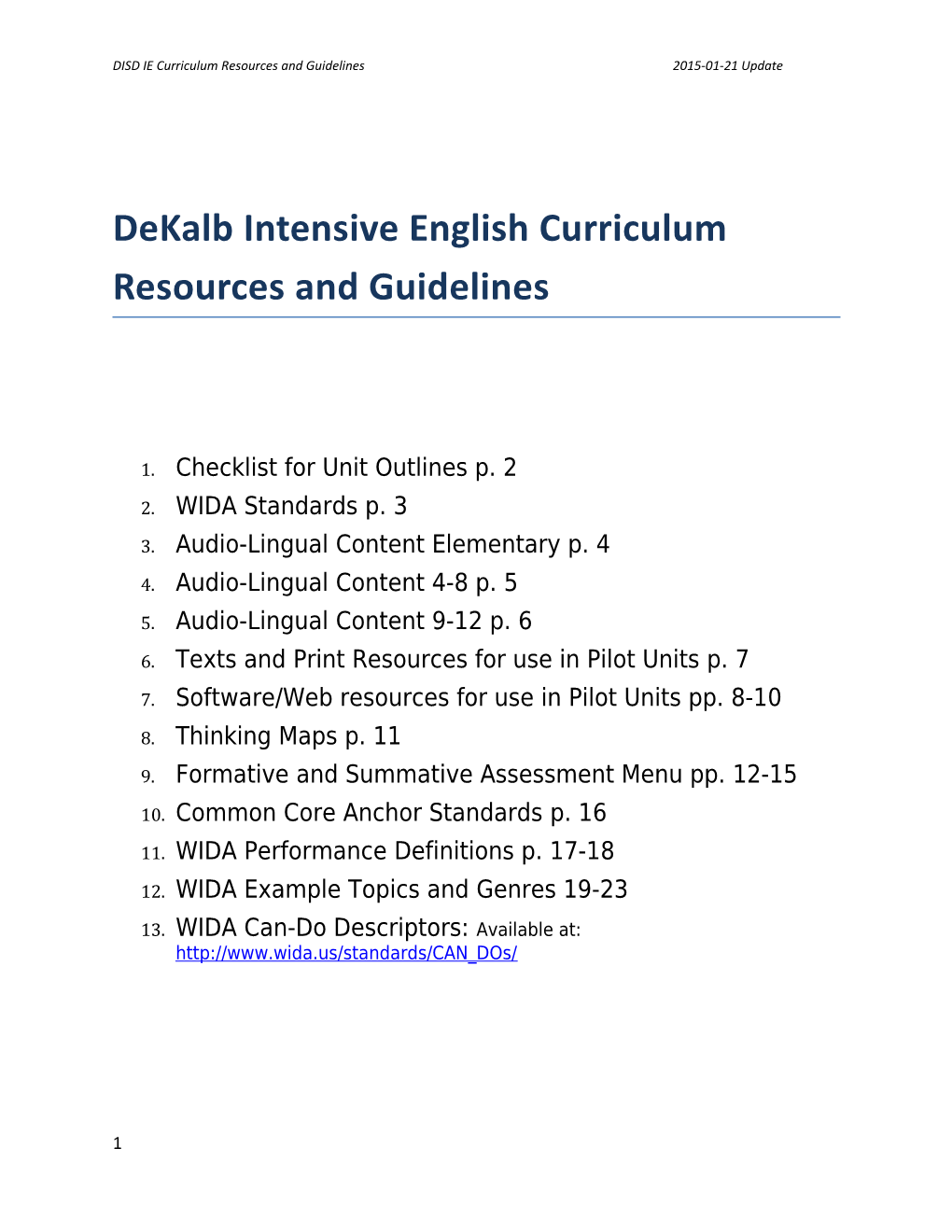 DISD IE Curriculum Resources and Guidelines 2015-01-21 Update