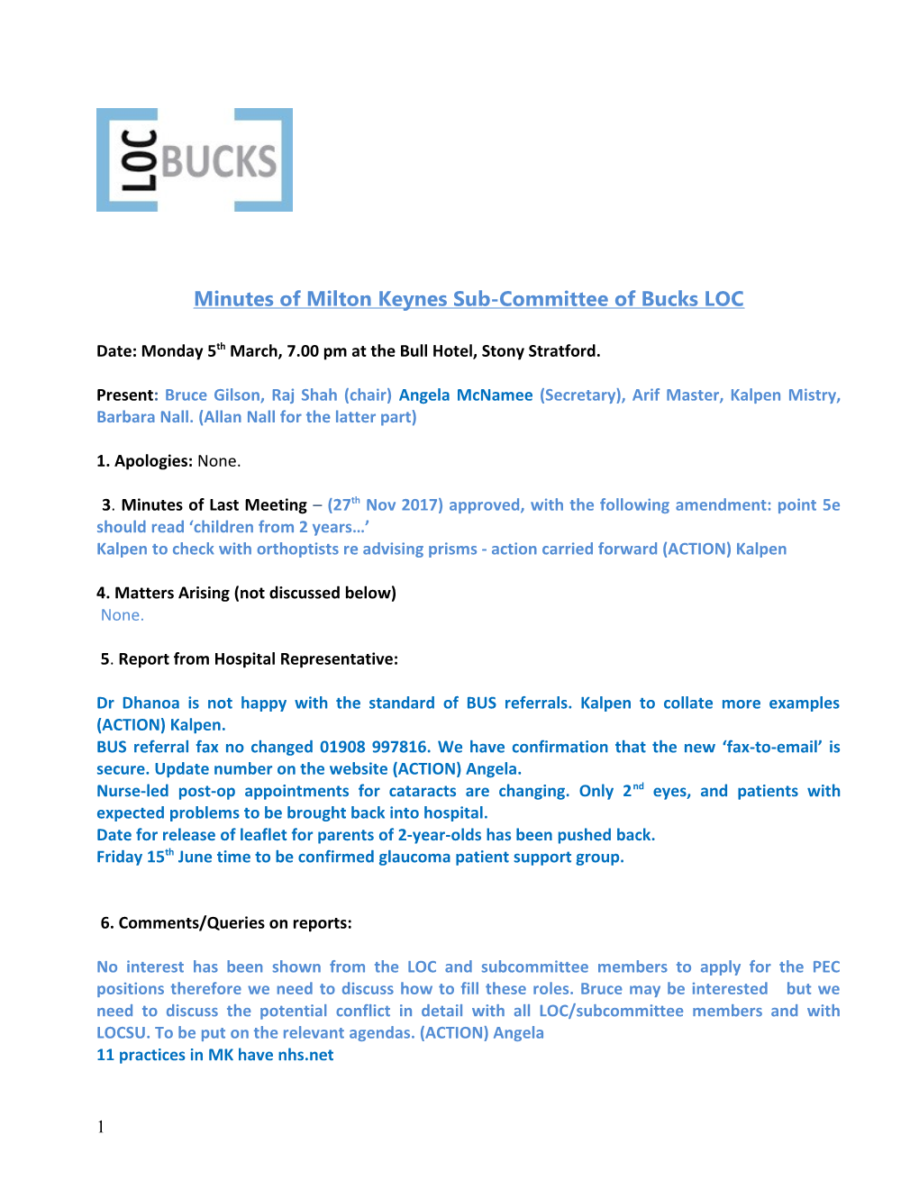 Minutes of Milton Keynes Sub-Committee of Bucks LOC