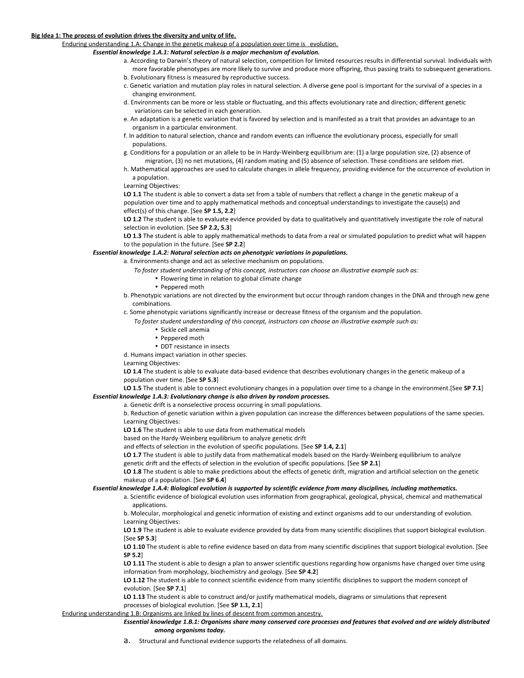Big Idea 1: the Process of Evolution Drives the Diversity and Unity of Life