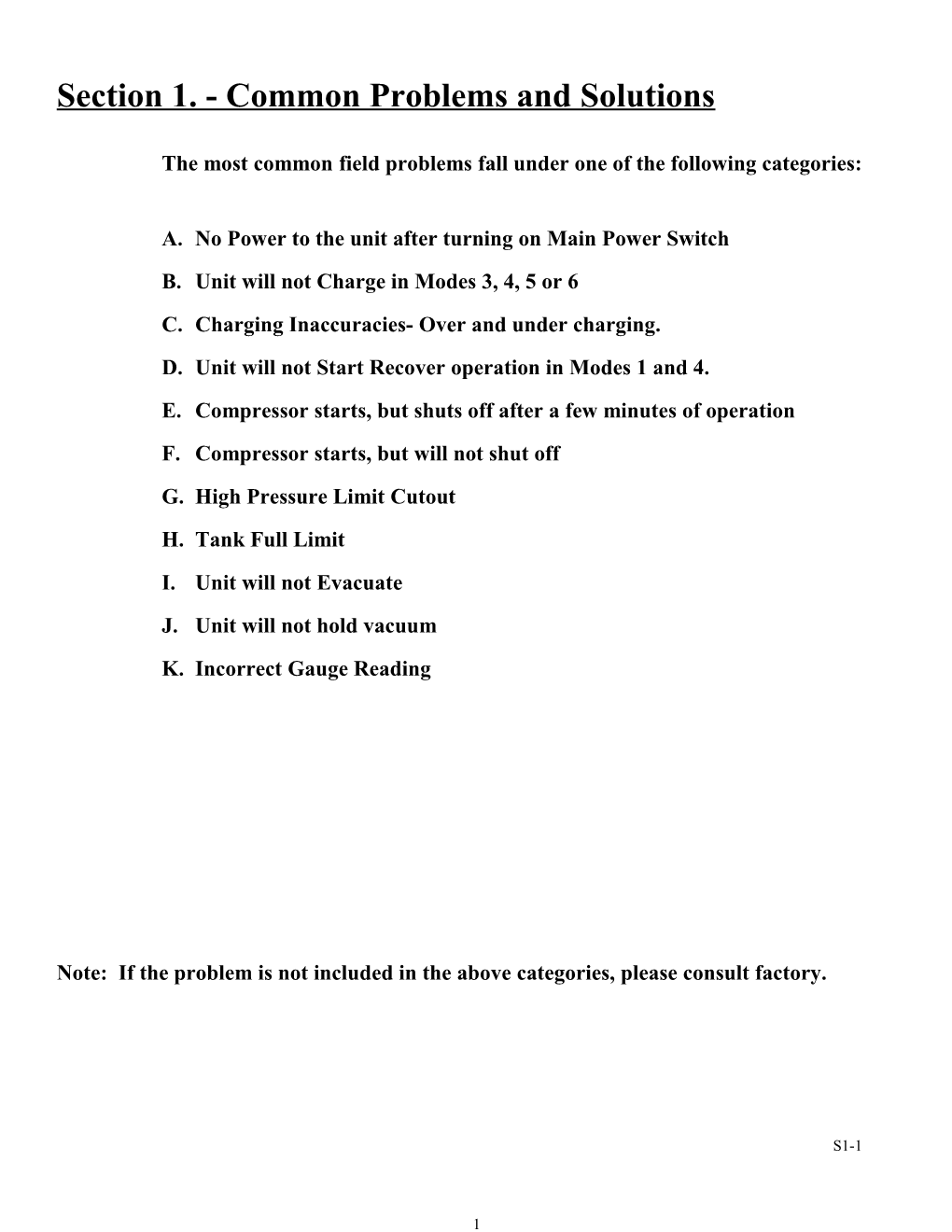 Section 1. - Common Problems and Solutions