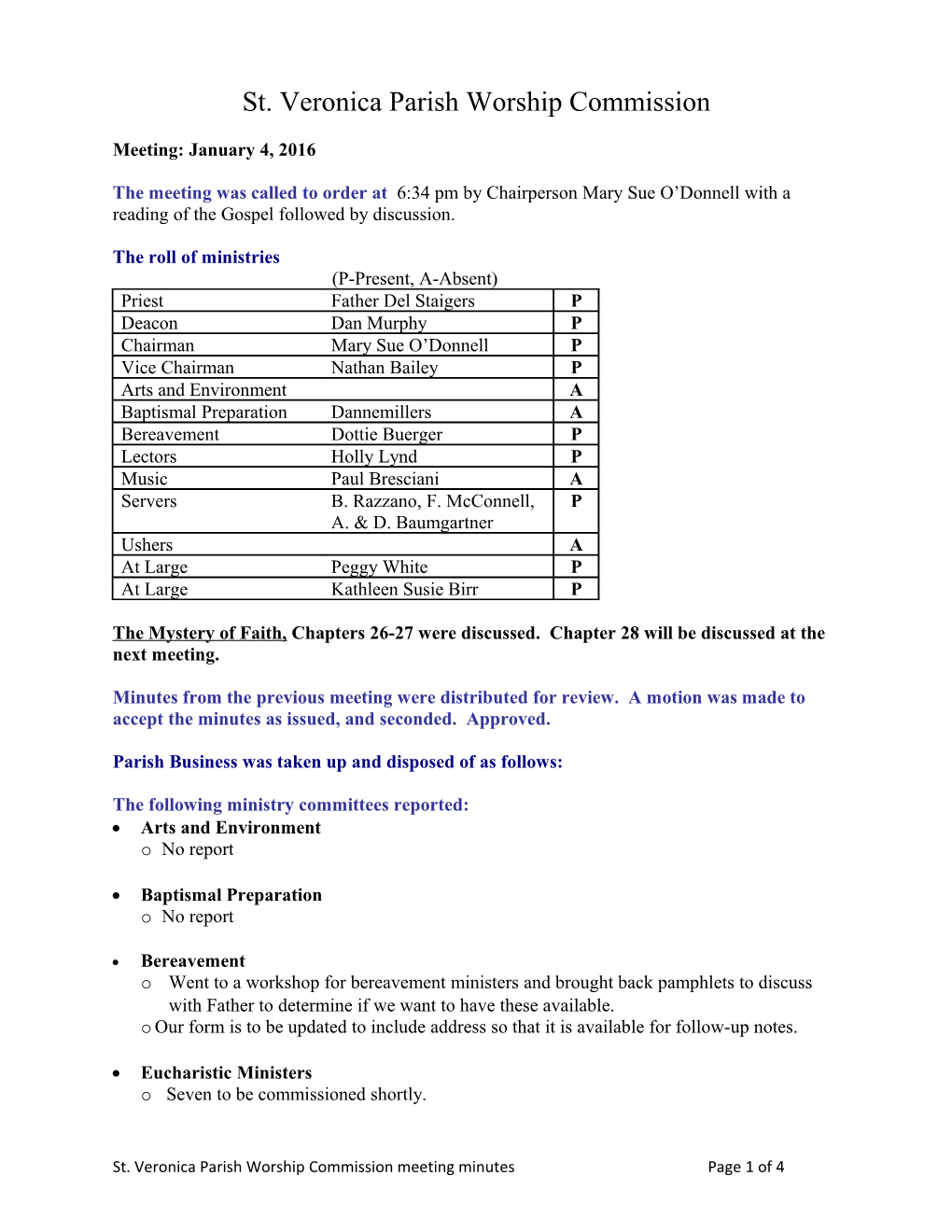 St. Veronica Parish Worship Commission