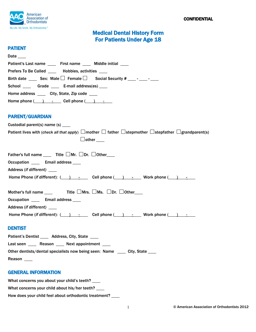 Medical Dental History Form