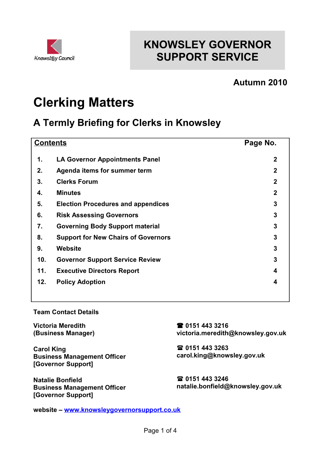 A Termly Briefing for Clerks in Knowsley