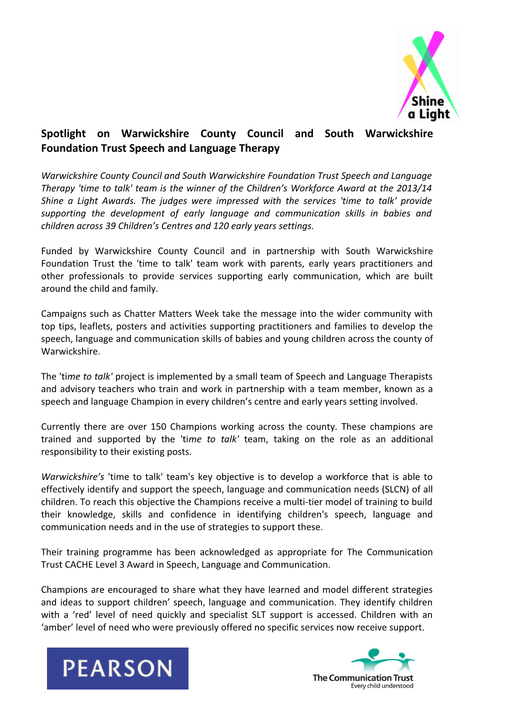 Spotlight on Warwickshire County Council and South Warwickshire Foundation Trust Speech