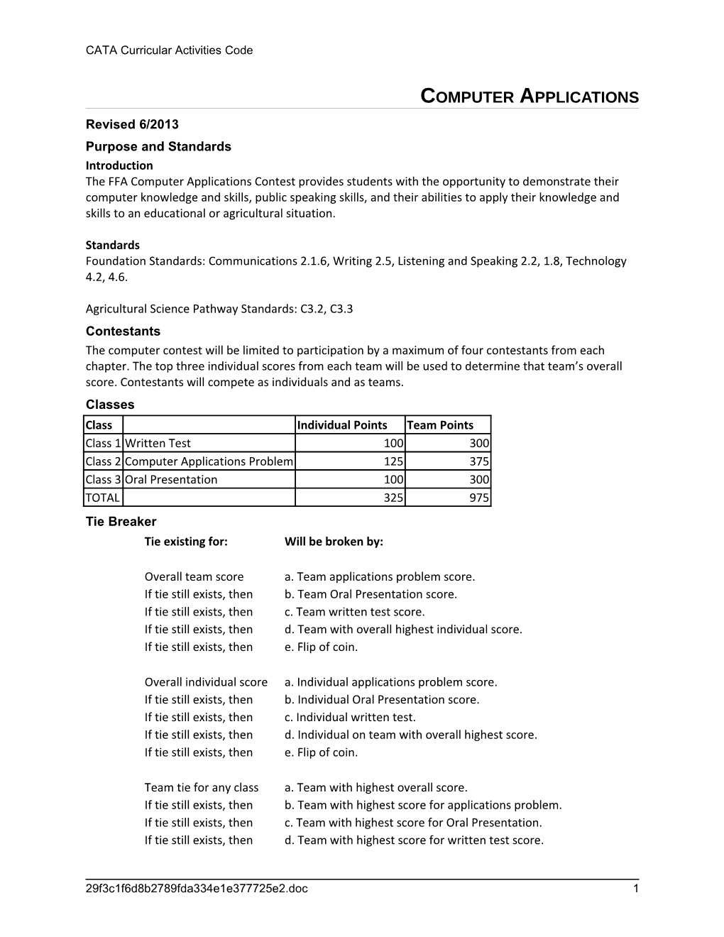 CATA Curricular Activities Codecomputer Applications
