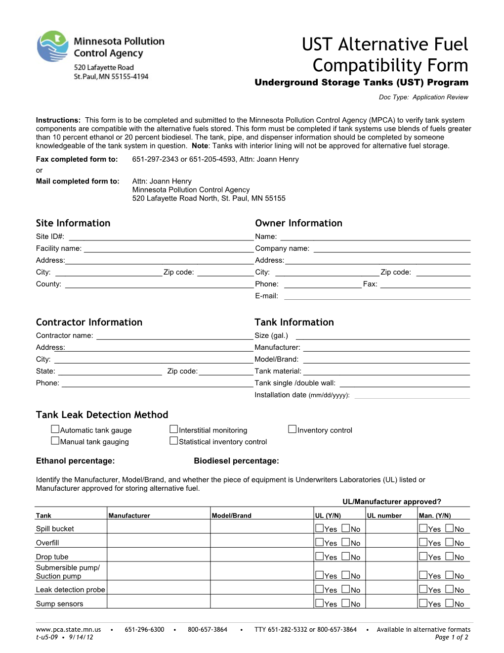 UST Alternative Fuel Compatibility Form