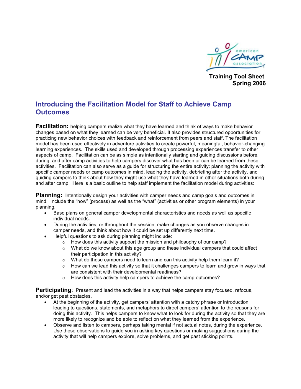 Tips and Tools: Using the Experiential Learning Facilitation Model for More Effective Learning