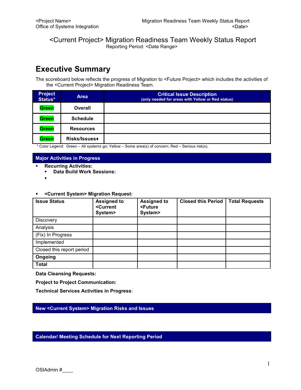 ISAWS Migration Weekly Status Report