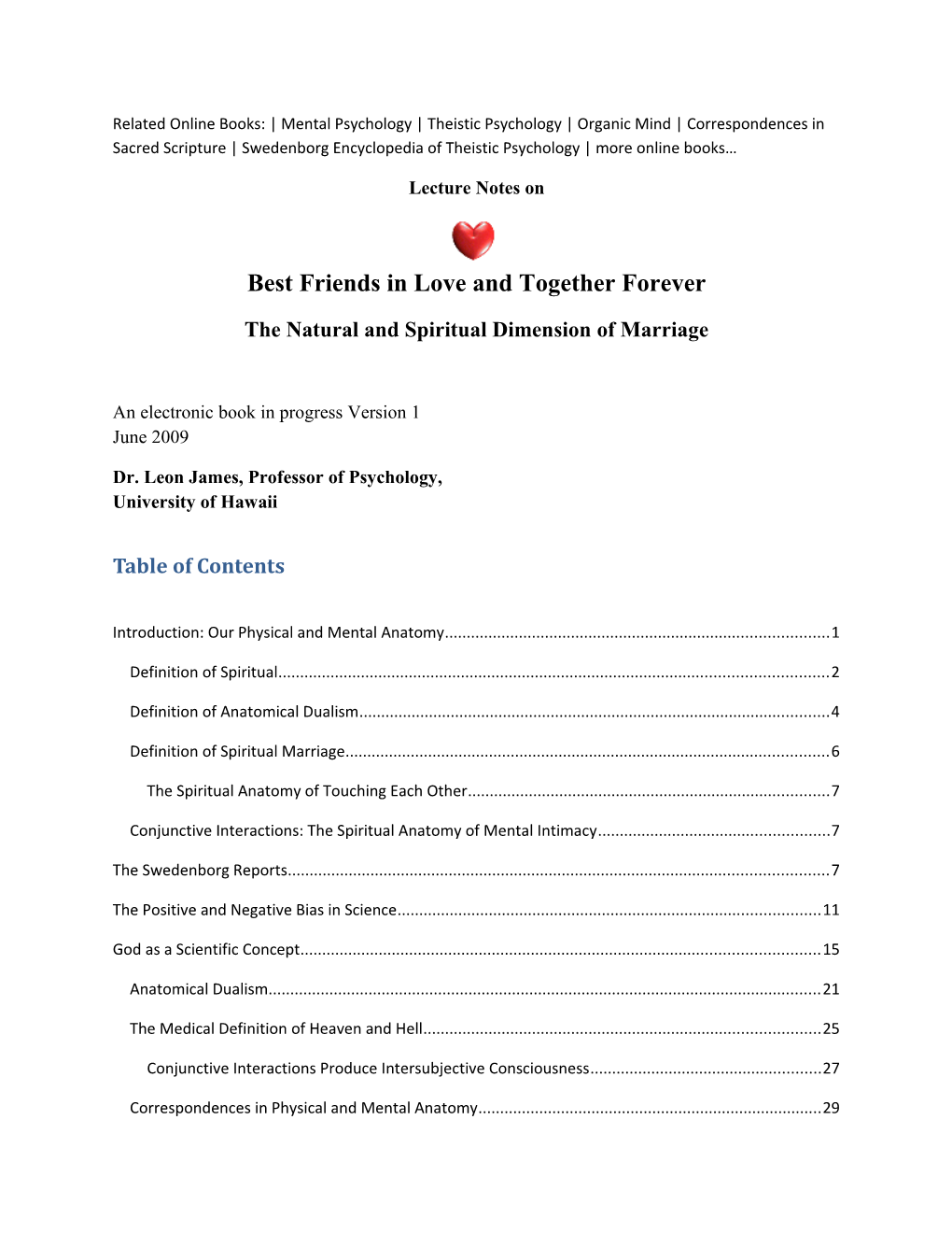 Lecture Notes on Best Friends in Love: the Natural and Spiritual Dimension of Marriage