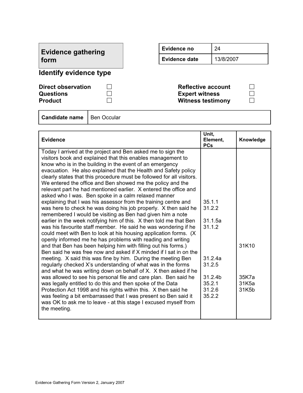 Evidence Gathering Forms