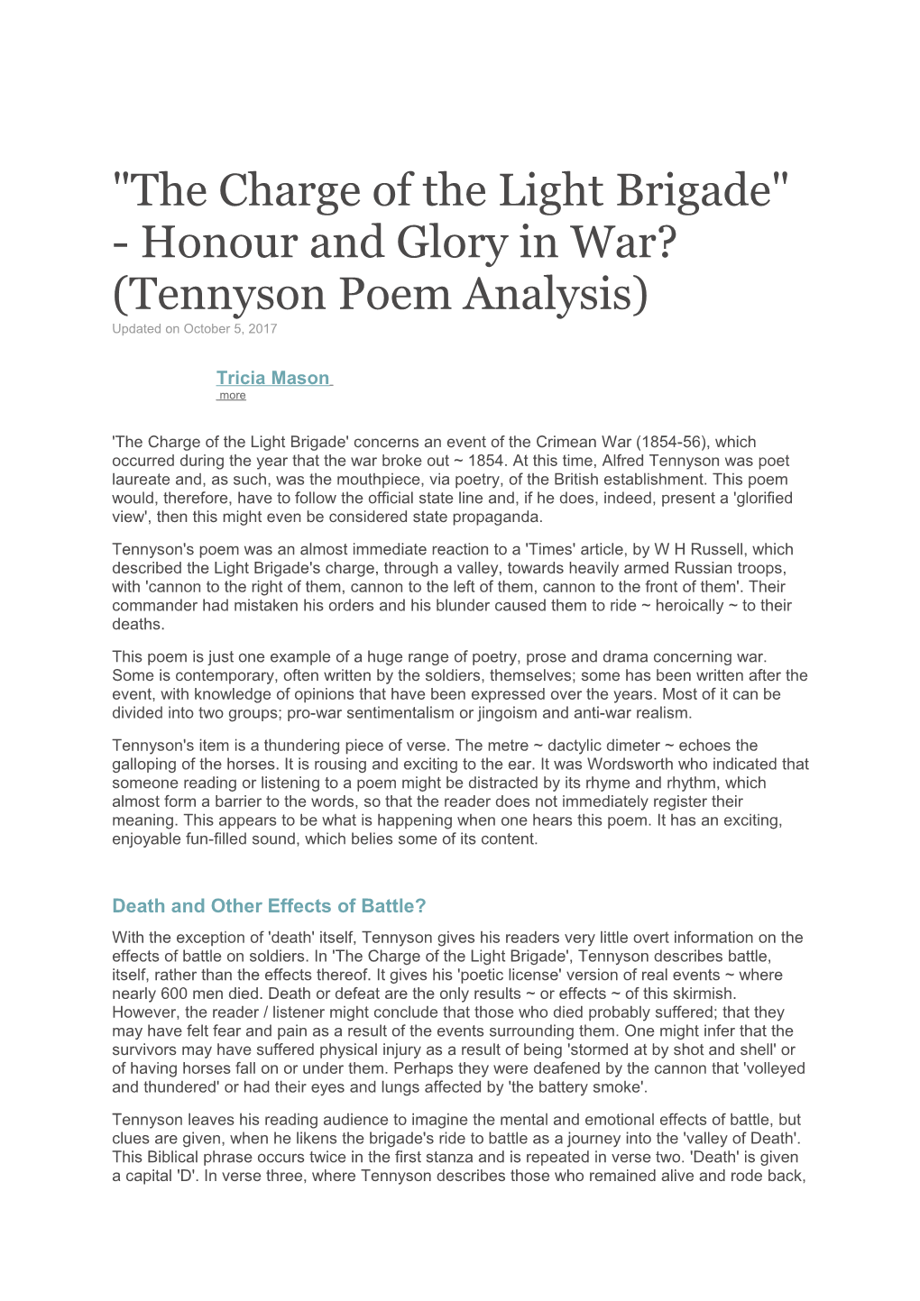 The Charge of the Light Brigade - Honour and Glory in War? (Tennyson Poem Analysis)