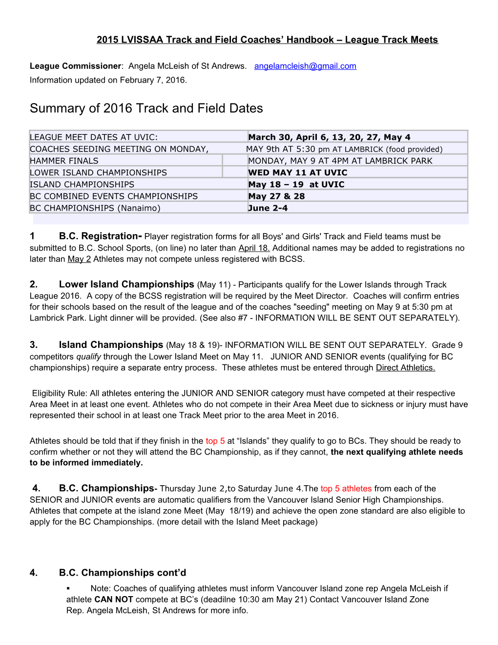 2015 LVISSAA Track and Field Coaches Handbook League Track Meets