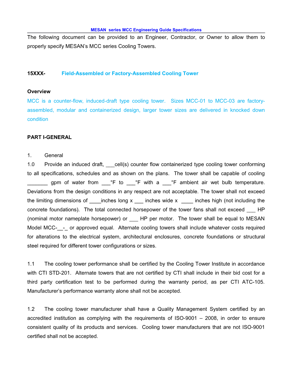 MESAN Series Mccengineering Guide Specifications