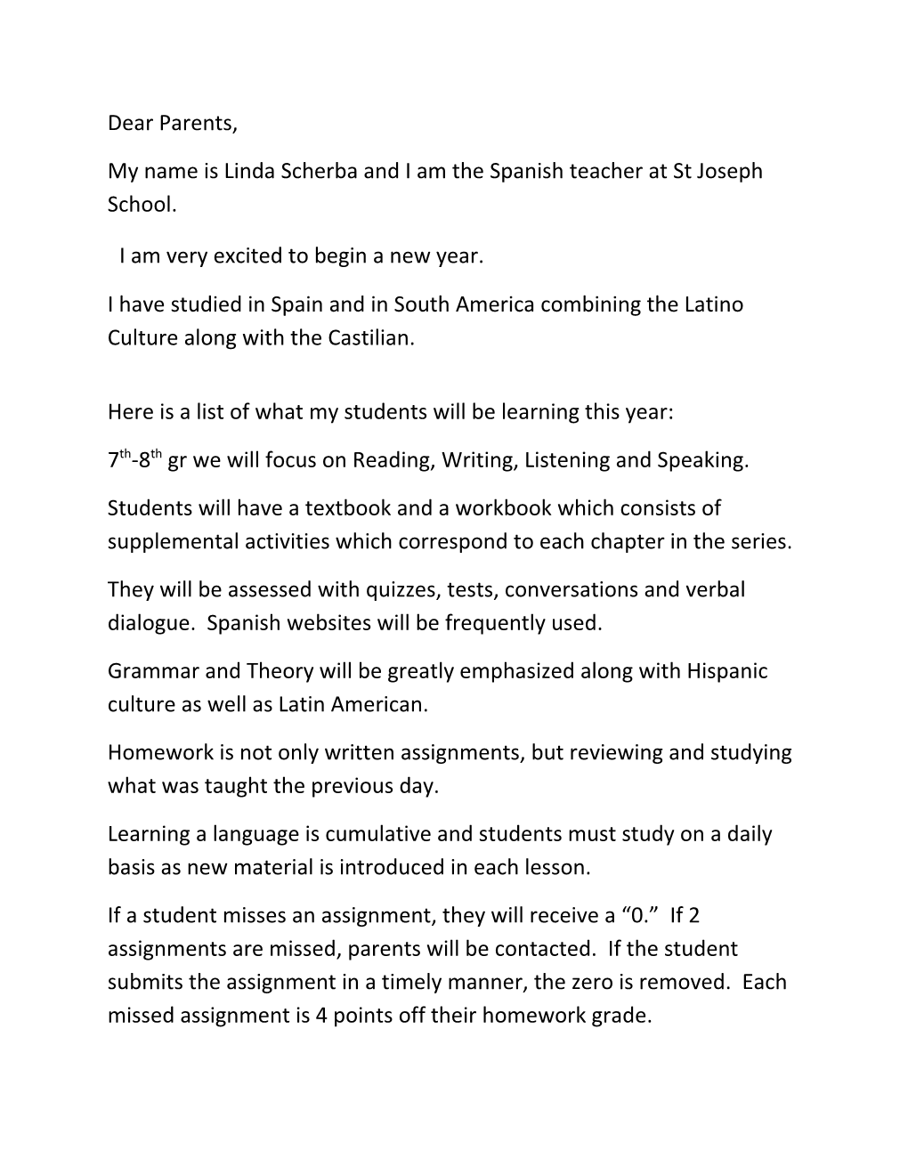 My Name Is Linda Scherba and I Am the Spanish Teacher at St Joseph School