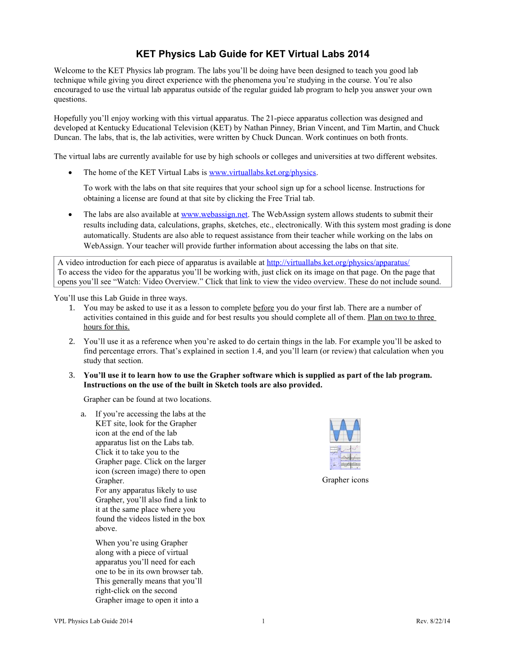 KET Physics Lab Guide for KET Virtual Labs 2014