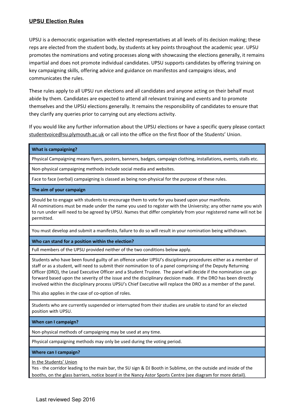 UPSU Election Rules