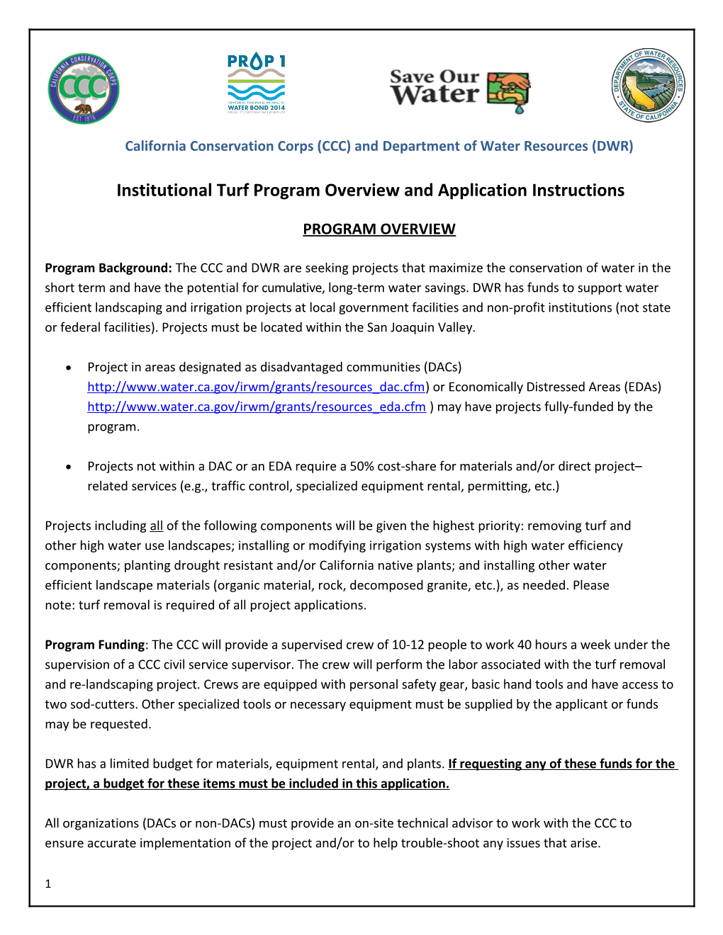 California Conservation Corps (CCC) and Department of Water Resources (DWR)