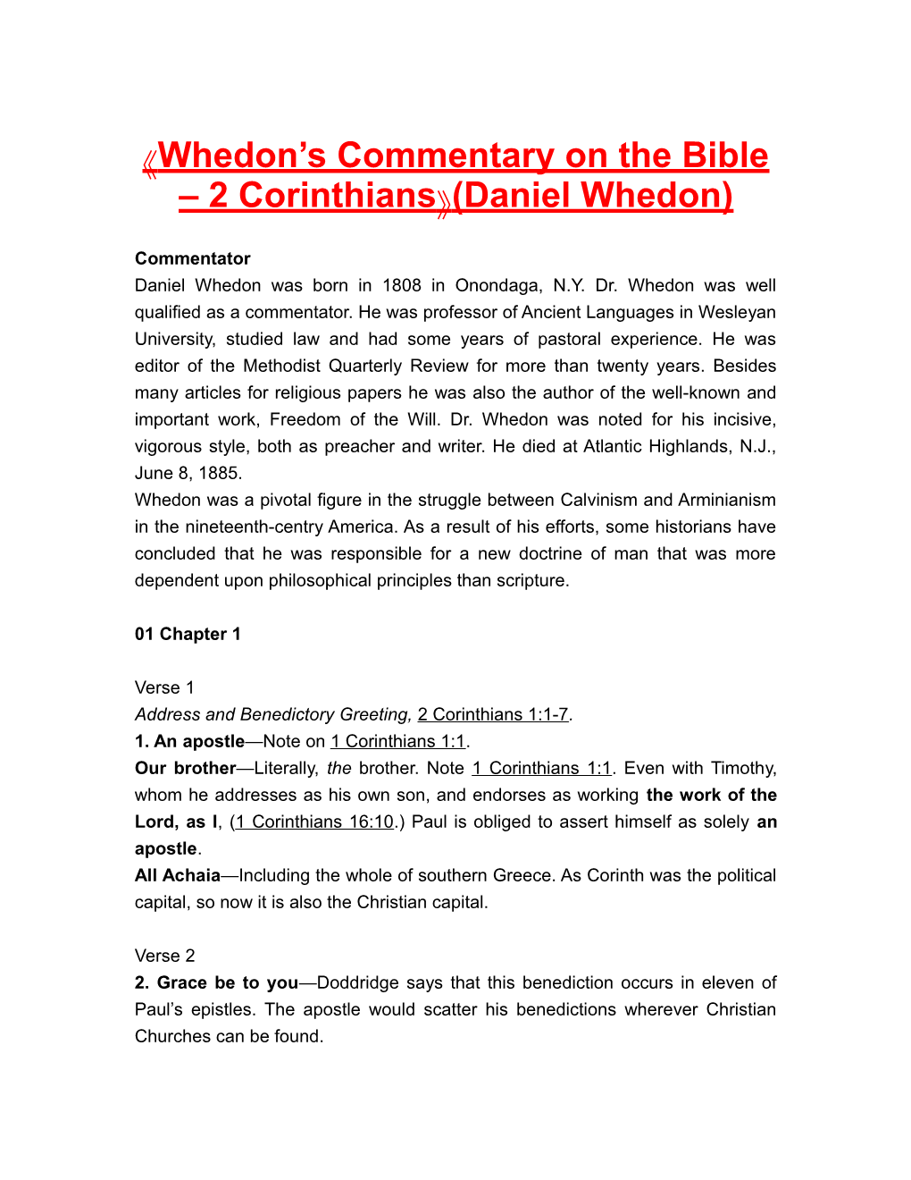Whedon S Commentary on the Bible 2 Corinthians (Daniel Whedon)