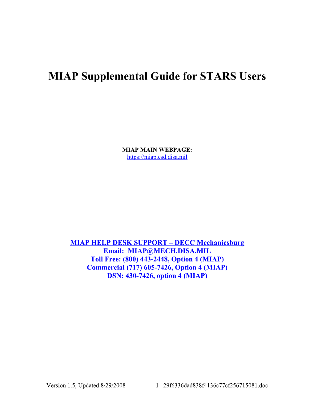 STARS MIAP Supp Guide