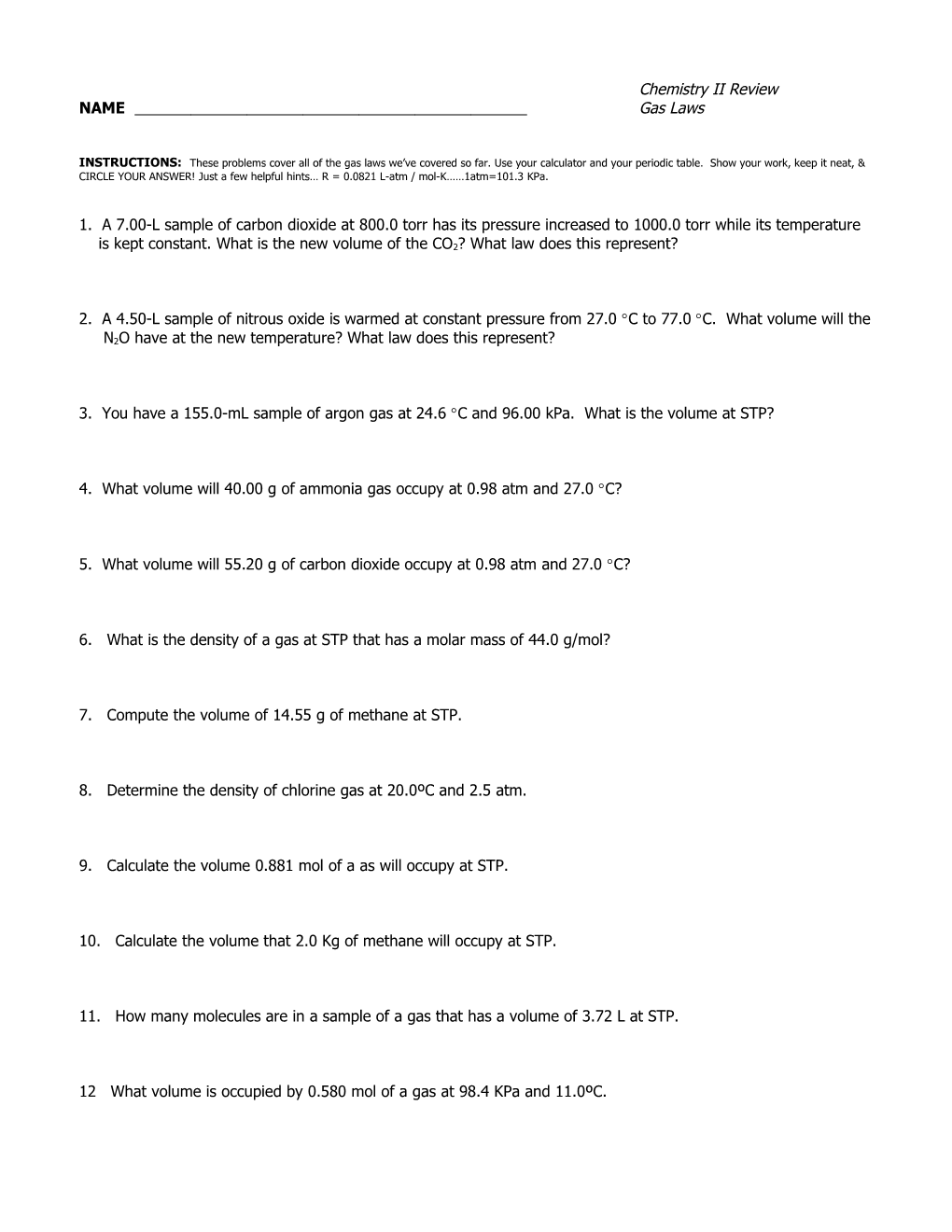 Chemistry II Review