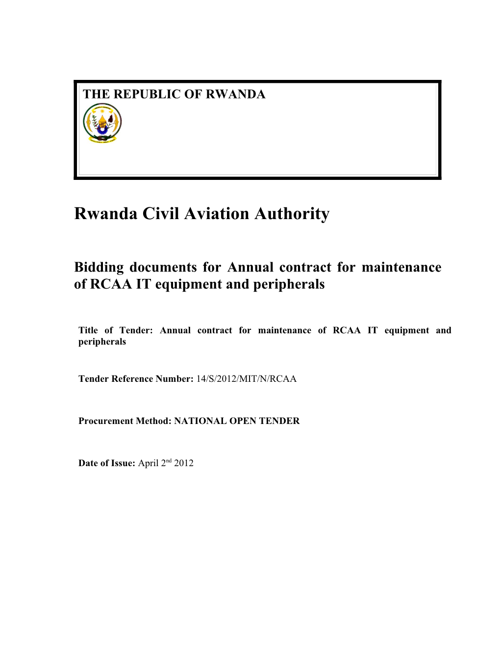 Bidding Document for Cleaning in RCAA Interior Aerodromes