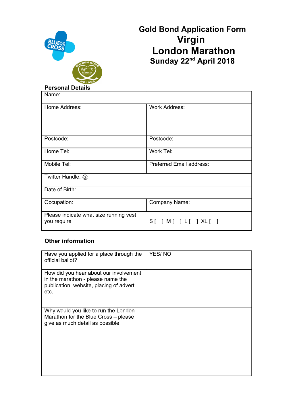 Gold Bond Application Form