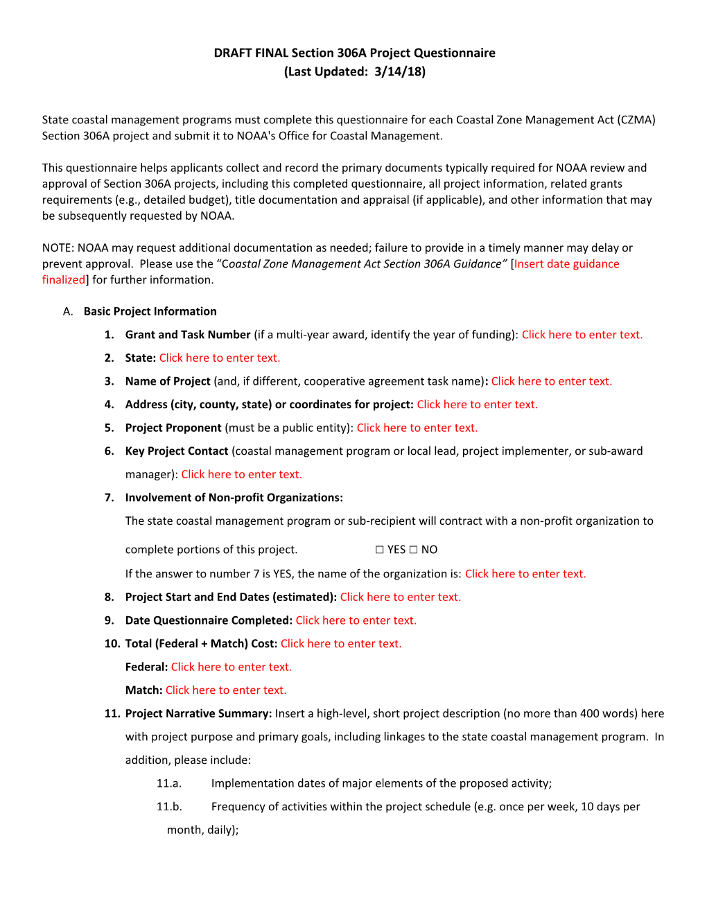 DRAFT FINAL Section 306A Project Questionnaire