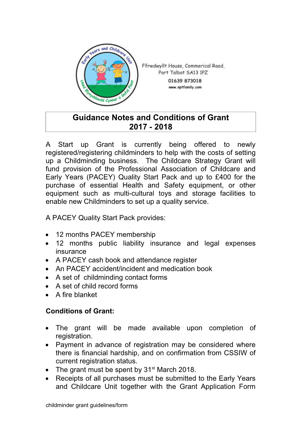 Neath Port Talbot EYDCP Childcare Strategy Grant