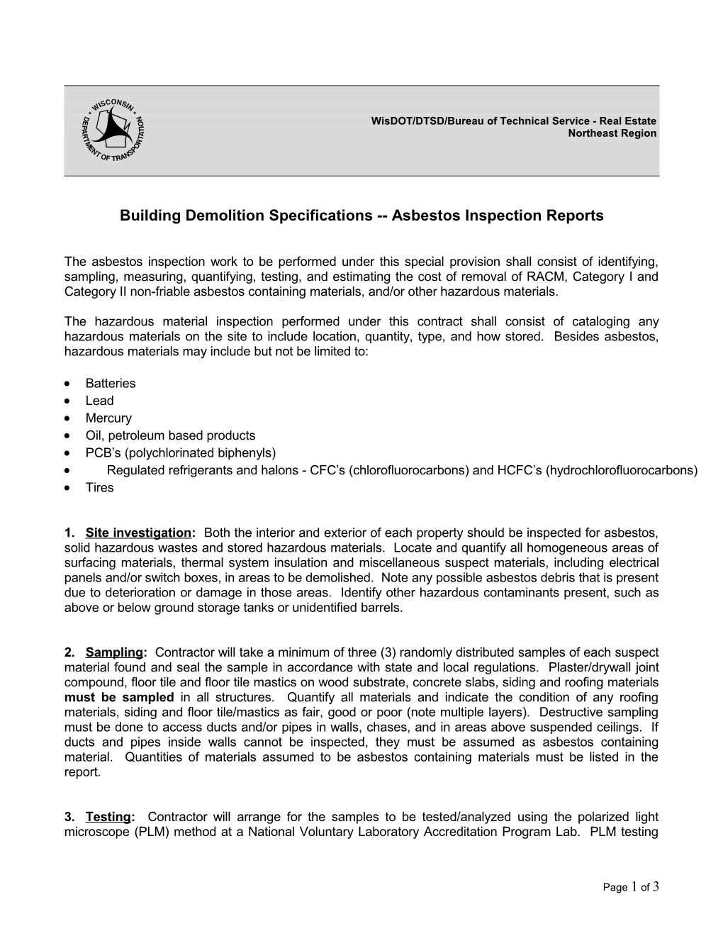 Specifications for Asbestos Inspection Reports