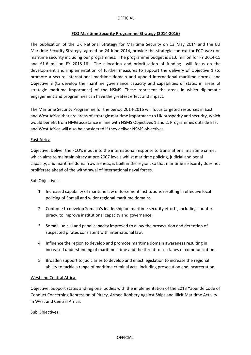 FCO Maritime Security Programme Strategy (2014-2016)