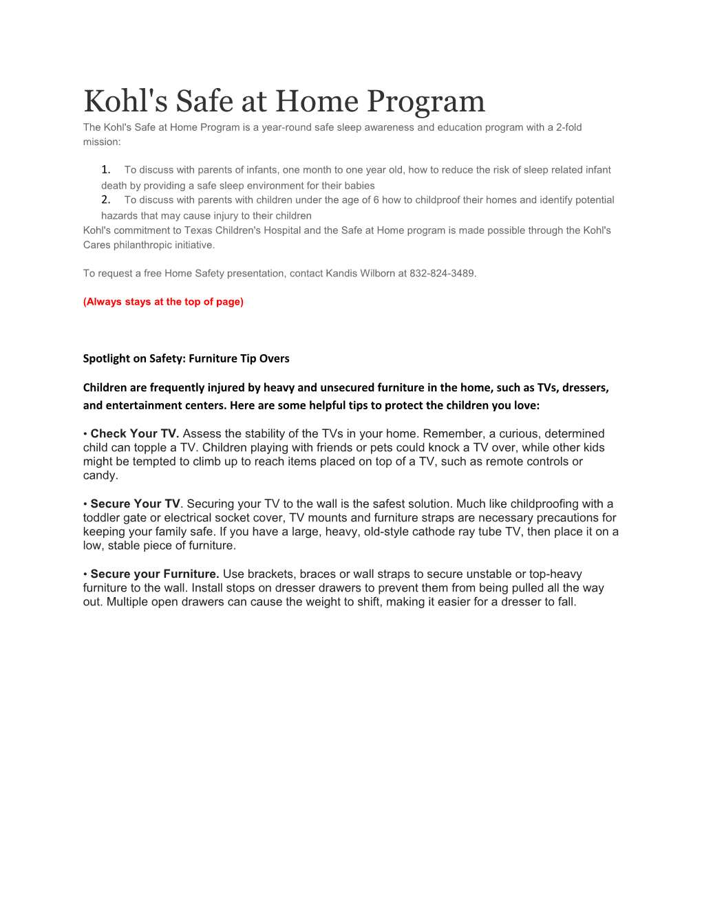 Kohl's Safe at Home Program