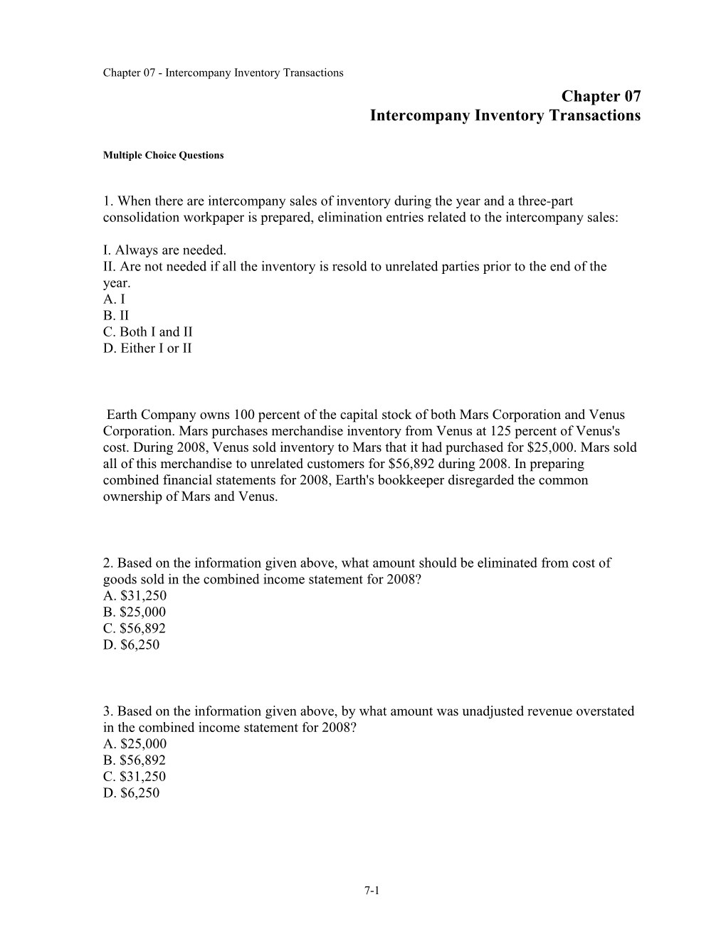 Chapter 07 Intercompany Inventory Transactions