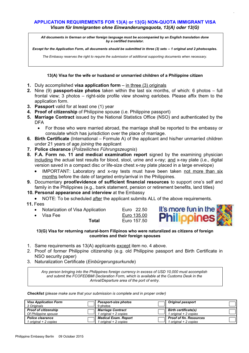 Visa-Immigrant-List of Requirements