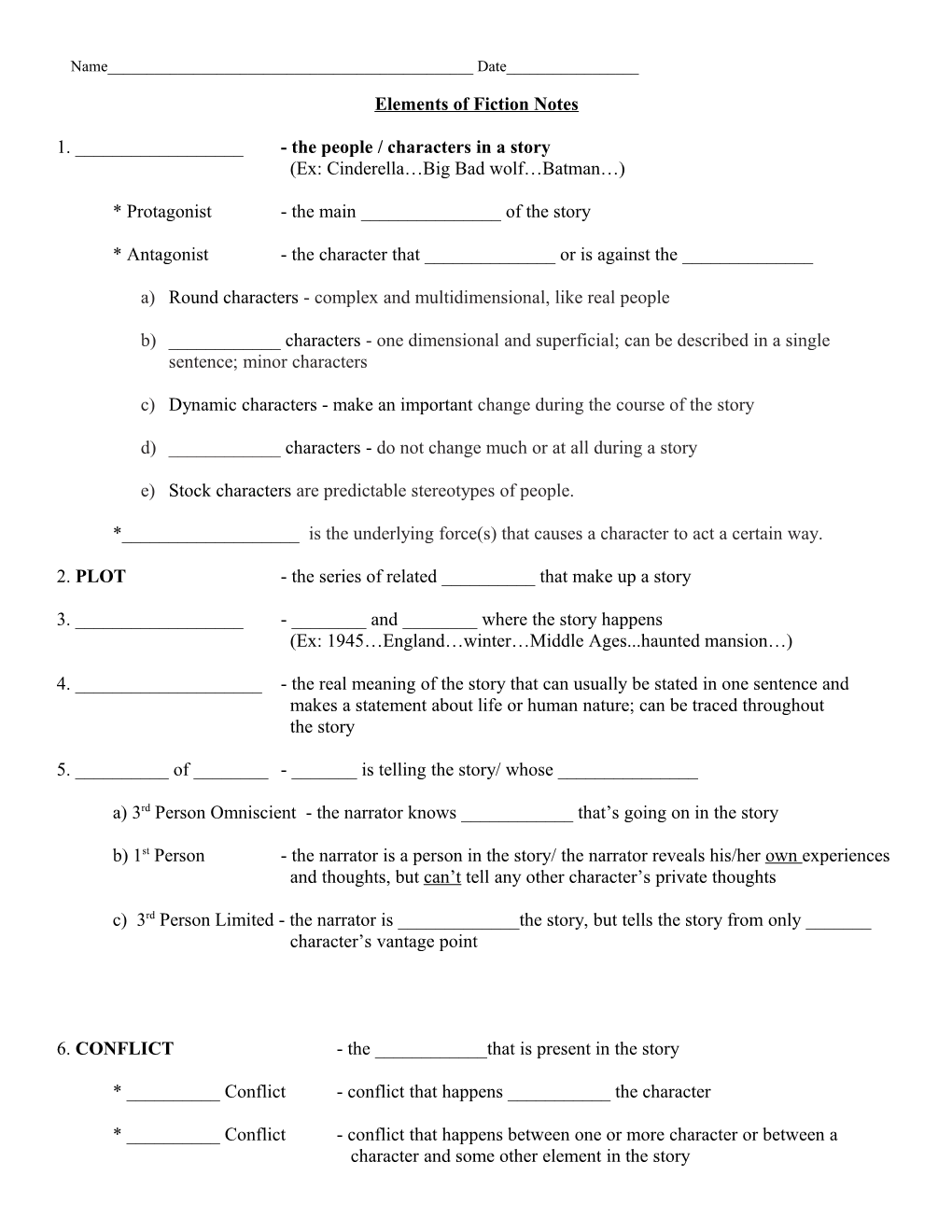 Elements of Fiction Notes