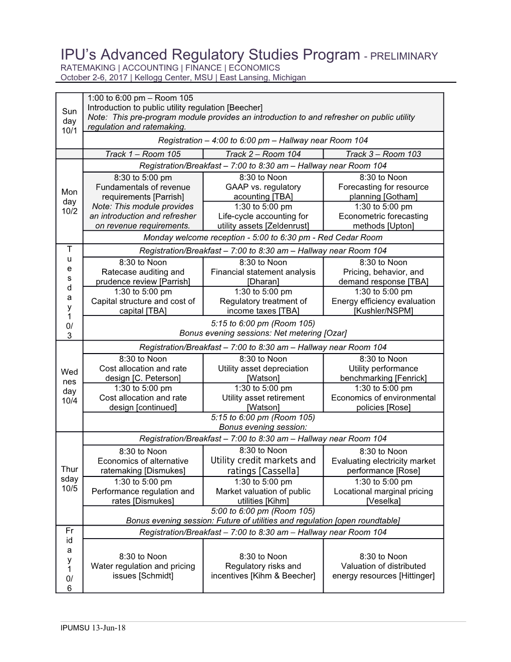 IPU S Advanced Regulatory Studies Program - PRELIMINARY