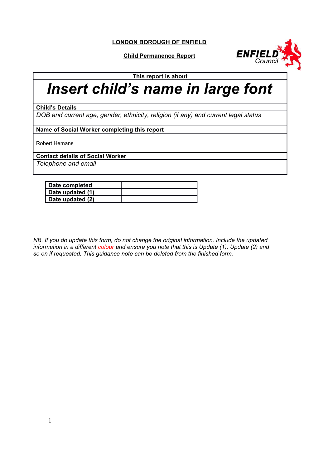 Child Permanence Report