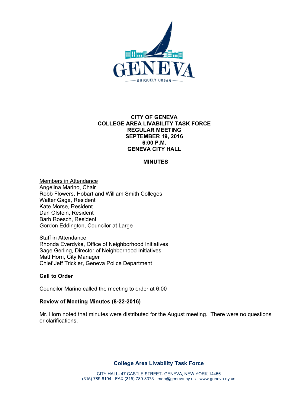 City of Geneva College Area Livability Task Force