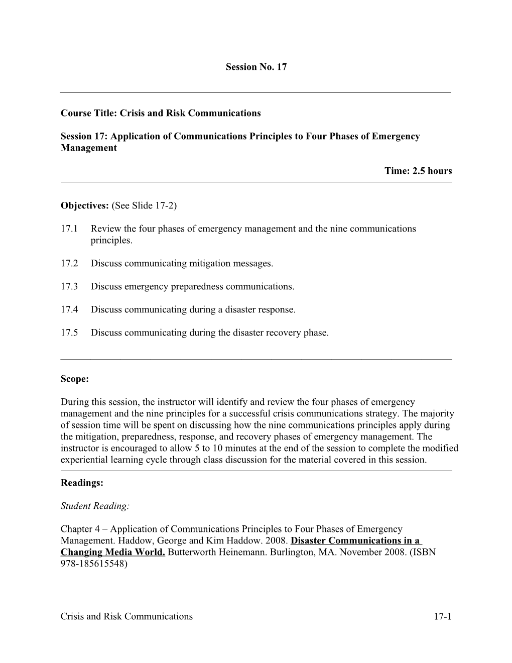 Course Title: Crisis and Risk Communications