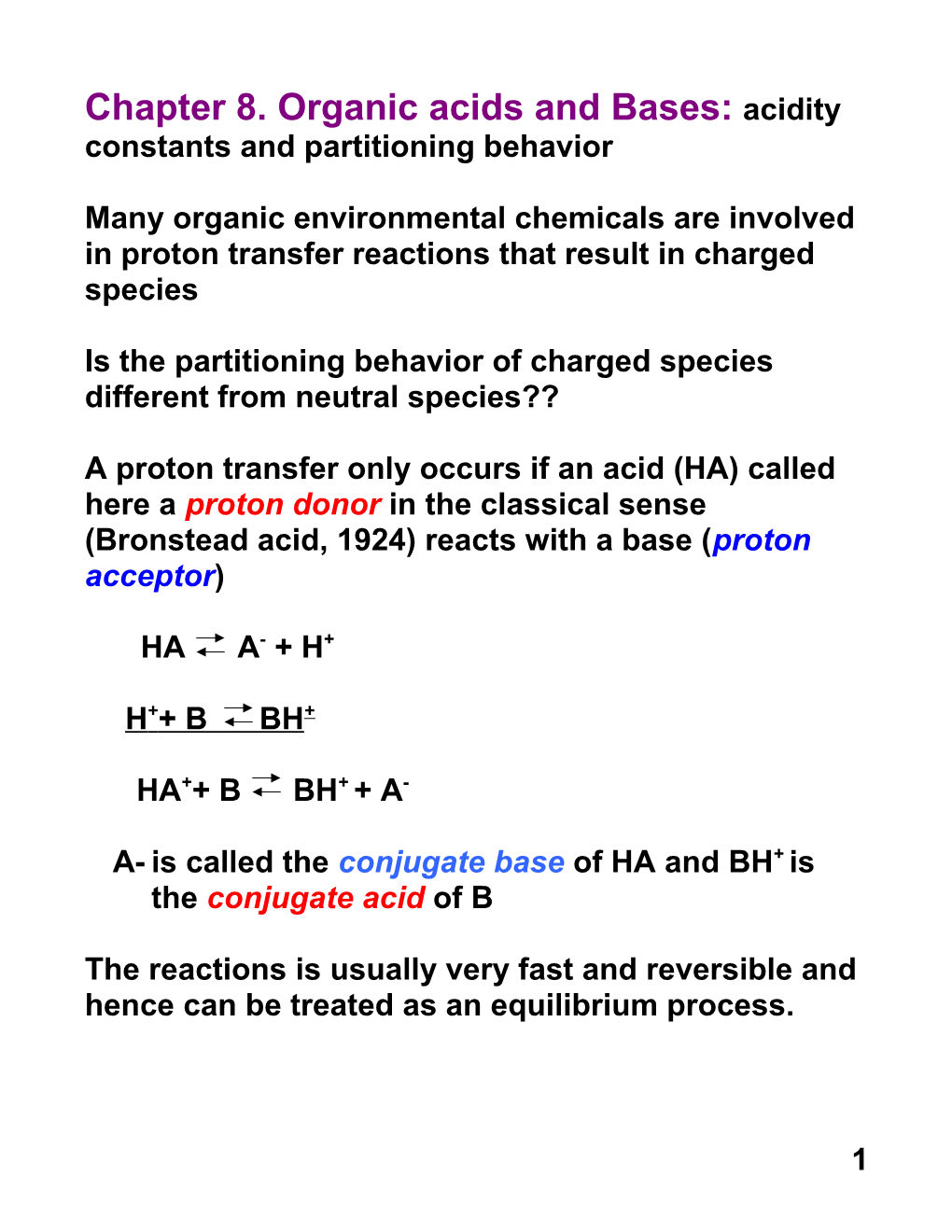 Chapter 8. Organic Acids and Bases: Acidity Constants and Partitioning Behavior