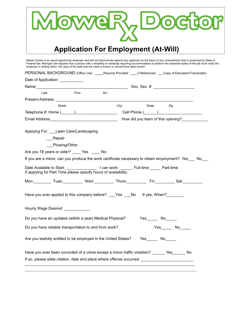 Application for Employment (At-Will)