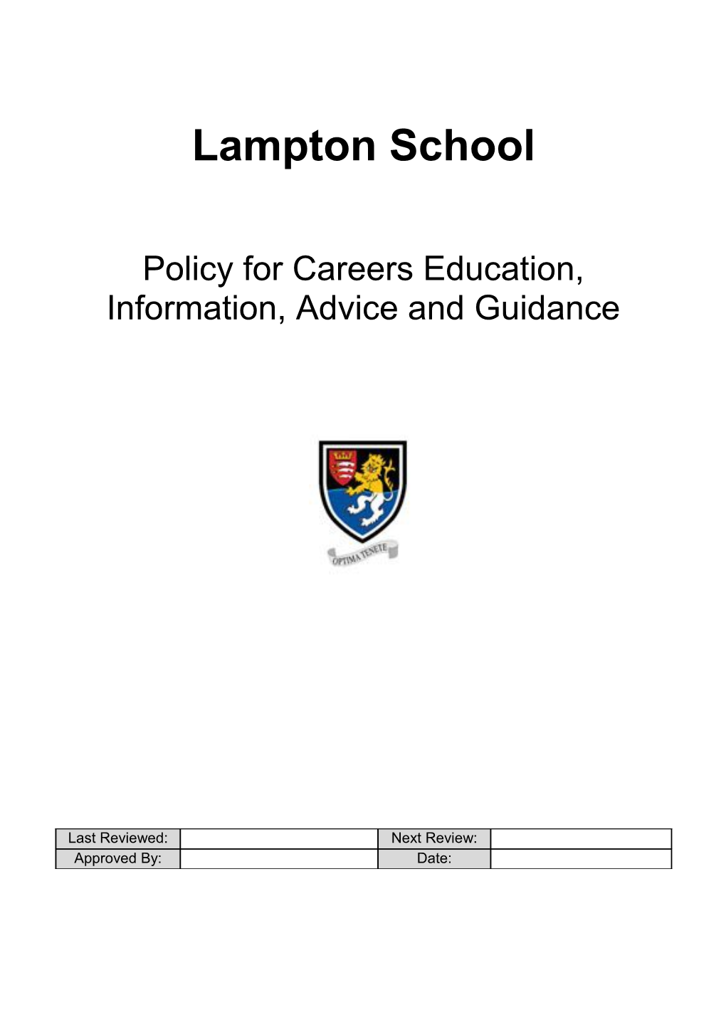 Policy for Careers Education, Information, Advice and Guidance