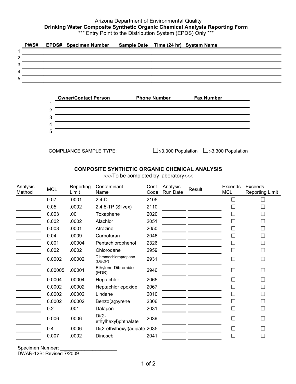 Instructionf for Using the Arizona Drinking Water