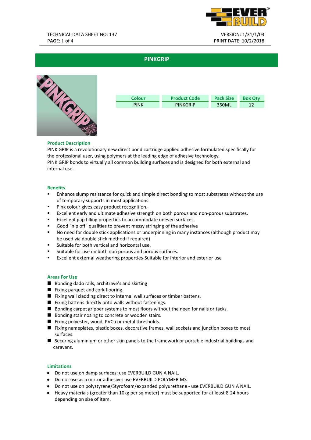 Technical Data Sheet No: 137Version: 1/31/1/03