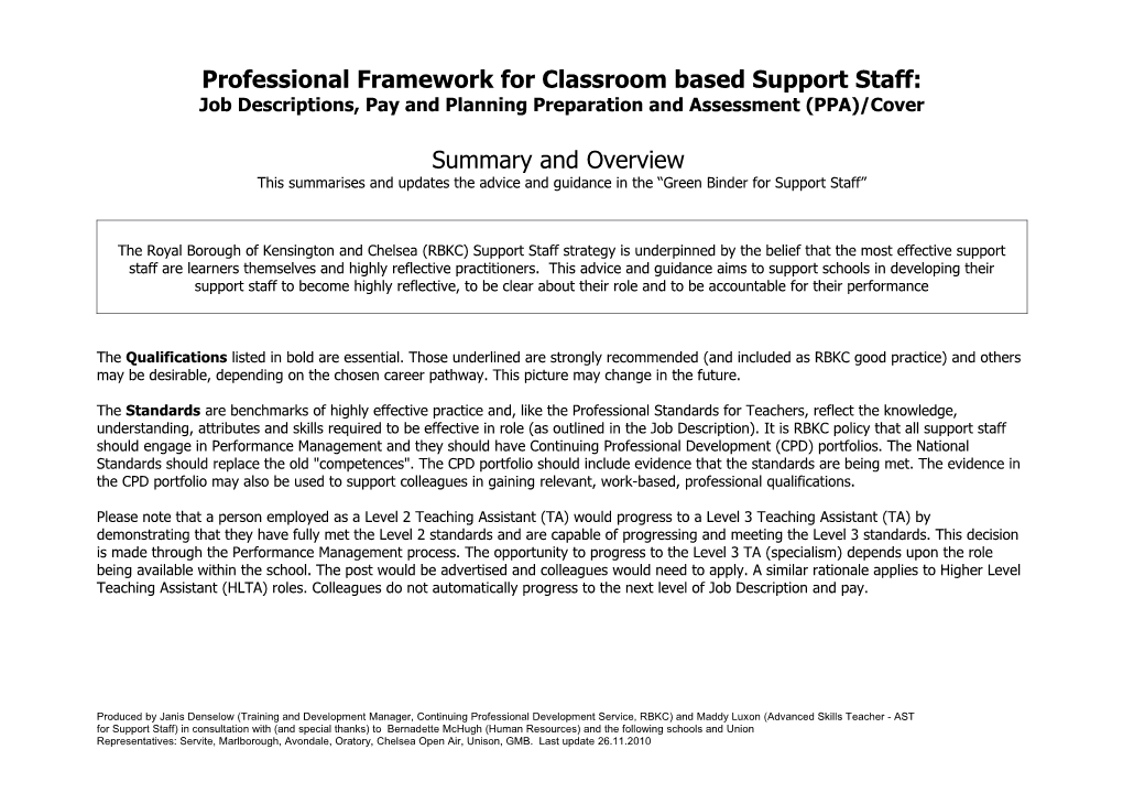 Professional Framework for Classroom Based Support Staff